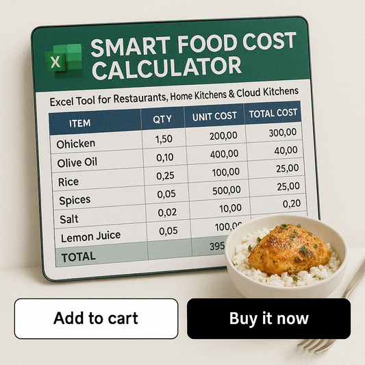 Smart Food Cost Calculator – Excel Tool for Restaurants, Home Kitchens & Cloud Kitchens